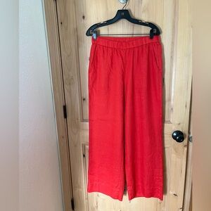 Eileen Fisher Scarlet Trousers Small Petite Red Organic Linen Wide Leg